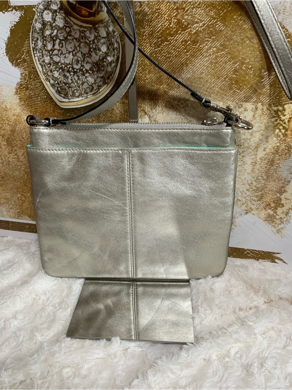🩷Coach Metallic Silver Multi-Zip Crossbody Bag - Picture 2 of 9